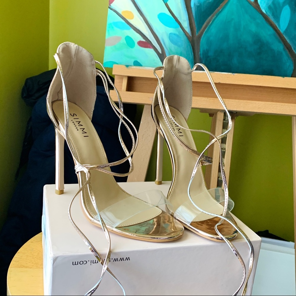 SIMMI London Kiara Rose Gold Clear Lace Up Heels